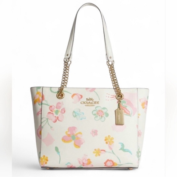 Coach White Tote with Pastel Floral Design - Picture 3 of 7